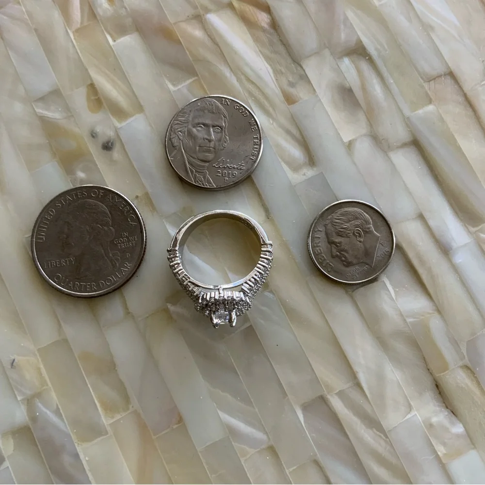 Ring Dome Shape CZ With Double Halo 925 Silver CZ Band Size 6